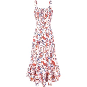 GRACE KARIN Women’s 2026 Summer Floral Boho Dresses | Square Neck Strapped Swing A Line Sundress, Long Maxi Beach Dress Outfits, Sleeveless Hawaiian Trendy Fashion Clothes(Orange Blue)