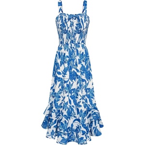 GRACE KARIN Women’s 2026 Summer Floral Boho Dresses | Square Neck Strapped Swing A Line Sundress, Long Maxi Beach Dress Outfits, Sleeveless Hawaiian Trendy Fashion Clothes(Blue White)