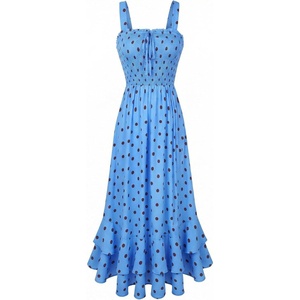 GRACE KARIN Women’s 2026 Summer Floral Boho Dresses | Square Neck Strapped Swing A Line Sundress, Long Maxi Beach Dress Outfits, Sleeveless Hawaiian Trendy Fashion Clothes(Blue Dots)
