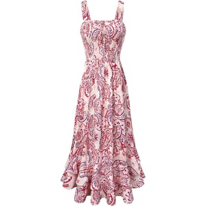 GRACE KARIN Women’s 2026 Summer Floral Boho Dresses | Square Neck Strapped Swing A Line Sundress, Long Maxi Beach Dress Outfits, Sleeveless Hawaiian Trendy Fashion Clothes(Pink Flower)
