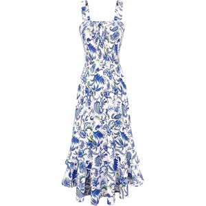 GRACE KARIN Women’s 2026 Summer Floral Boho Dresses | Square Neck Strapped Swing A Line Sundress, Long Maxi Beach Dress Outfits, Sleeveless Hawaiian Trendy Fashion Clothes(Blue White Floral)
