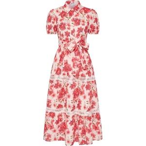 GRACE KARIN Women’s 2026 Summer Floral Maxi Dresses | 2 Pocket, Flowy, Bohemian, A Line, Tie Belt, Short Puff Sleeve, Shirt Collar, Lightweight, Vacation, Easter, Wedding Shower(Red Floral)