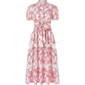 GRACE KARIN Women’s 2026 Summer Floral Maxi Dresses | 2 Pocket, Flowy, Bohemian, A Line, Tie Belt, Short Puff Sleeve, Shirt Collar, Lightweight, Vacation, Easter, Wedding Shower(Pink Floral)