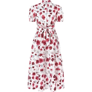 GRACE KARIN Women’s 2026 Summer Floral Maxi Dresses | 2 Pocket, Flowy, Bohemian, A Line, Tie Belt, Short Puff Sleeve, Shirt Collar, Lightweight, Vacation, Easter, Wedding Shower(Rose)
