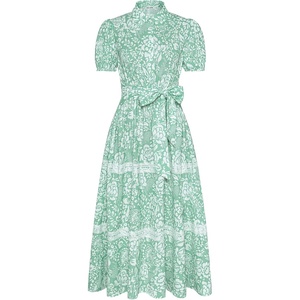 GRACE KARIN Women’s 2026 Summer Floral Maxi Dresses | 2 Pocket, Flowy, Bohemian, A Line, Tie Belt, Short Puff Sleeve, Shirt Collar, Lightweight, Vacation, Easter, Wedding Shower(Green White)