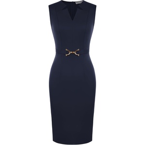 GRACE KARIN Womens Midi Work Business Formal Funeral Dresses 2026 | Summer Sleeveless V Neck Bodycon Pencil Sheath Knee Length Dress Professional Formal Office Church Cocktail Outfits(Navy Blue)