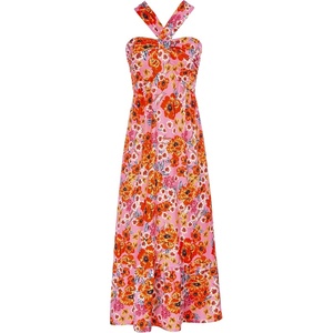 GRACE KARIN Womens Summer Floral Halter Boho Maxi Dresses | 2026 Flowy Criss Cross A Line Long Sundress Casual Tropical Vacation Beach Clothes Wedding Guest Dress With Pocket(Brightpink)