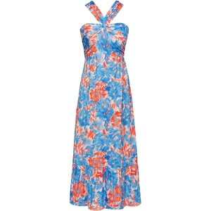 GRACE KARIN Womens Summer Floral Halter Boho Maxi Dresses | 2026 Flowy Criss Cross A Line Long Sundress Casual Tropical Vacation Beach Clothes Wedding Guest Dress With Pocket(Blue Watercolour)