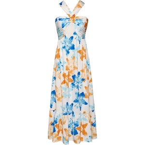 GRACE KARIN Womens Summer Floral Halter Boho Maxi Dresses | 2026 Flowy Criss Cross A Line Long Sundress Casual Tropical Vacation Beach Clothes Wedding Guest Dress With Pocket(Blue Brown)