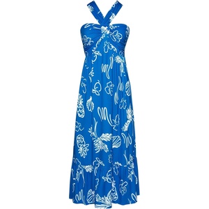 GRACE KARIN Womens Summer Floral Halter Boho Maxi Dresses | 2026 Flowy Criss Cross A Line Long Sundress Casual Tropical Vacation Beach Clothes Wedding Guest Dress With Pocket(Blue Ocean)