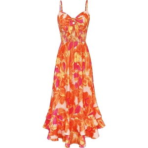 GRACE KARIN Women’s Summer Floral Maxi Sundresses | Beach Boho Dress with Pockets,Spaghetti Strap,V Neck,Smocked Back,Casual Fashion Clothes/Vacation Outfits/A Line Long Dress(Orange Floral)