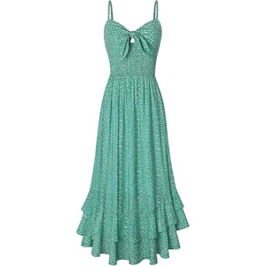 GRACE KARIN Women’s Summer Floral Maxi Sundresses | Beach Boho Dress with Pockets,Spaghetti Strap,V Neck,Smocked Back,Casual Fashion Clothes/Vacation Outfits/A Line Long Dress(Green Floral)