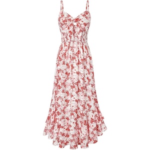 GRACE KARIN Women’s Summer Floral Maxi Sundresses | Beach Boho Dress with Pockets,Spaghetti Strap,V Neck,Smocked Back,Casual Fashion Clothes/Vacation Outfits/A Line Long Dress(White Pink Floral)