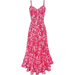 GRACE KARIN Women’s Summer Floral Maxi Sundresses | Beach Boho Dress with Pockets,Spaghetti Strap,V Neck,Smocked Back,Casual Fashion Clothes/Vacation Outfits/A Line Long Dress(Hot Pink Floral)