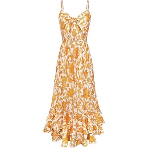GRACE KARIN Women’s Summer Floral Maxi Sundresses | Beach Boho Dress with Pockets,Spaghetti Strap,V Neck,Smocked Back,Casual Fashion Clothes/Vacation Outfits/A Line Long Dress(Yellow Floral)