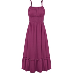 GRACE KARIN Women’s Summer Maxi Dresses 2026 Beach Vacation Dress | Casual, Smocked Waist, Spaghetti Strap, Sleeveless, Boho Sundress With Pockets, Trendy Fashion Outfits(Purple Red)