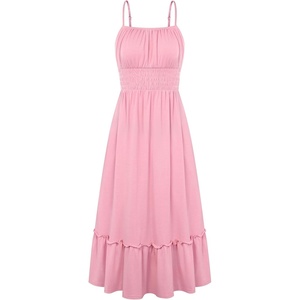 GRACE KARIN Women’s Summer Maxi Dresses 2026 Beach Vacation Dress | Casual, Smocked Waist, Spaghetti Strap, Sleeveless, Boho Sundress With Pockets, Trendy Fashion Outfits(Light Pink)