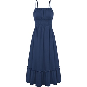 GRACE KARIN Women’s Summer Maxi Dresses 2026 Beach Vacation Dress | Casual, Smocked Waist, Spaghetti Strap, Sleeveless, Boho Sundress With Pockets, Trendy Fashion Outfits(Navy Blue)