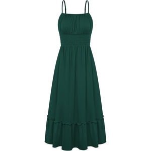 GRACE KARIN Women’s Summer Maxi Dresses 2026 Beach Vacation Dress | Casual, Smocked Waist, Spaghetti Strap, Sleeveless, Boho Sundress With Pockets, Trendy Fashion Outfits(Green)