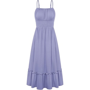 GRACE KARIN Women’s Summer Maxi Dresses 2026 Beach Vacation Dress | Casual, Smocked Waist, Spaghetti Strap, Sleeveless, Boho Sundress With Pockets, Trendy Fashion Outfits(Blue Grey)