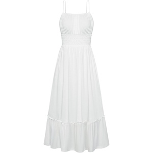 GRACE KARIN Women’s Summer Maxi Dresses 2026 Beach Vacation Dress | Casual, Smocked Waist, Spaghetti Strap, Sleeveless, Boho Sundress With Pockets, Trendy Fashion Outfits(White)