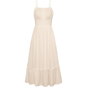 GRACE KARIN Women’s Summer Maxi Dresses 2026 Beach Vacation Dress | Casual, Smocked Waist, Spaghetti Strap, Sleeveless, Boho Sundress With Pockets, Trendy Fashion Outfits(Apricot)