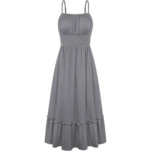 GRACE KARIN Women’s Summer Maxi Dresses 2026 Beach Vacation Dress | Casual, Smocked Waist, Spaghetti Strap, Sleeveless, Boho Sundress With Pockets, Trendy Fashion Outfits(Gray)