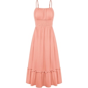 GRACE KARIN Women’s Summer Maxi Dresses 2026 Beach Vacation Dress | Casual, Smocked Waist, Spaghetti Strap, Sleeveless, Boho Sundress With Pockets, Trendy Fashion Outfits(Coral)