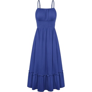 GRACE KARIN Women’s Summer Maxi Dresses 2026 Beach Vacation Dress | Casual, Smocked Waist, Spaghetti Strap, Sleeveless, Boho Sundress With Pockets, Trendy Fashion Outfits(Royal Blue)