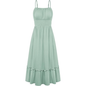 GRACE KARIN Women’s Summer Maxi Dresses 2026 Beach Vacation Dress | Casual, Smocked Waist, Spaghetti Strap, Sleeveless, Boho Sundress With Pockets, Trendy Fashion Outfits(Light Green)