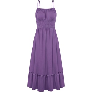 GRACE KARIN Women’s Summer Maxi Dresses 2026 Beach Vacation Dress | Casual, Smocked Waist, Spaghetti Strap, Sleeveless, Boho Sundress With Pockets, Trendy Fashion Outfits(Purple)