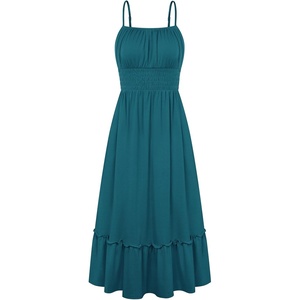 GRACE KARIN Women’s Summer Maxi Dresses 2026 Beach Vacation Dress | Casual, Smocked Waist, Spaghetti Strap, Sleeveless, Boho Sundress With Pockets, Trendy Fashion Outfits(Teal)