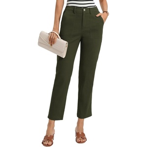 GRACE KARIN Womens Work Pants Business Casual 2026 Trousers with Pockets | Trendy High Waisted, Work Cropped, Ankle Length, Office, Elastic Waist, Tapered Slacks, Teacher, Capris(Army Green)