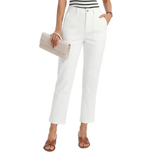 GRACE KARIN Womens Work Pants Business Casual 2026 Trousers with Pockets | Trendy High Waisted, Work Cropped, Ankle Length, Office, Elastic Waist, Tapered Slacks, Teacher, Capris(White)