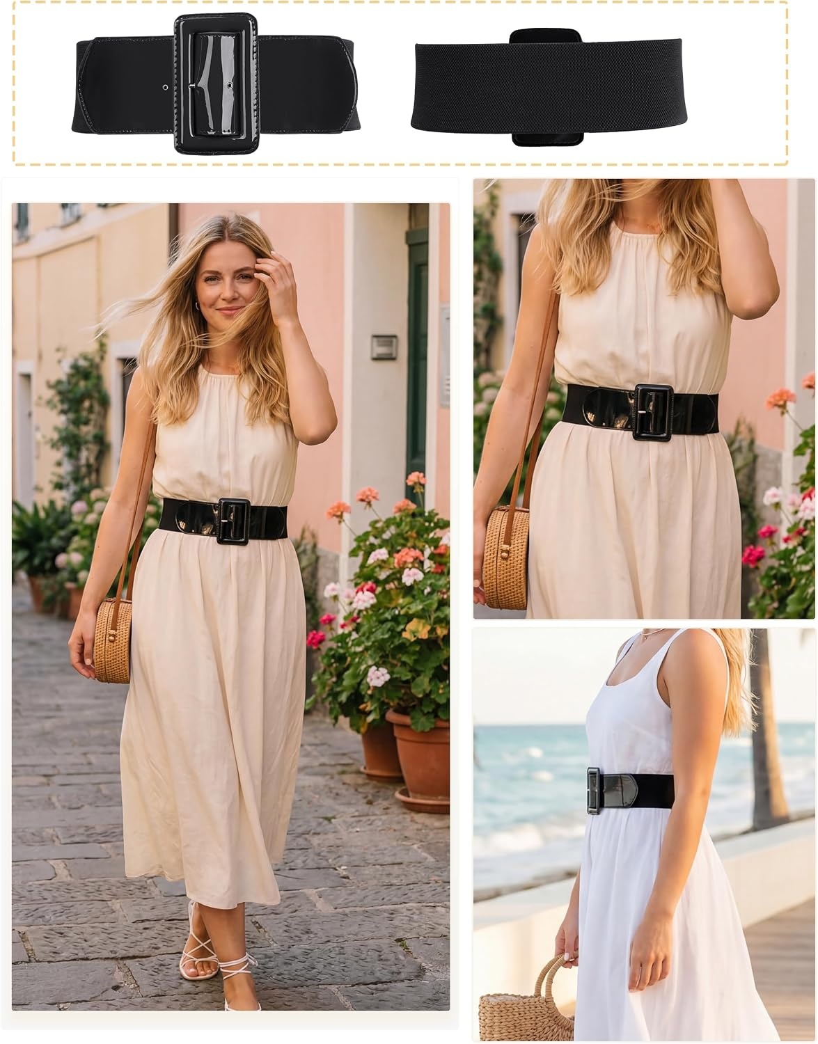 image:imageGRACE KARIN Womens Stretchy Belt 3 Inch Wide Elastic Belts Stretch Waist Belt for Dress Cute Belts for Women Dresses Wide Elastic Adjustable Vintage for Casual Party for CosplayBlack
