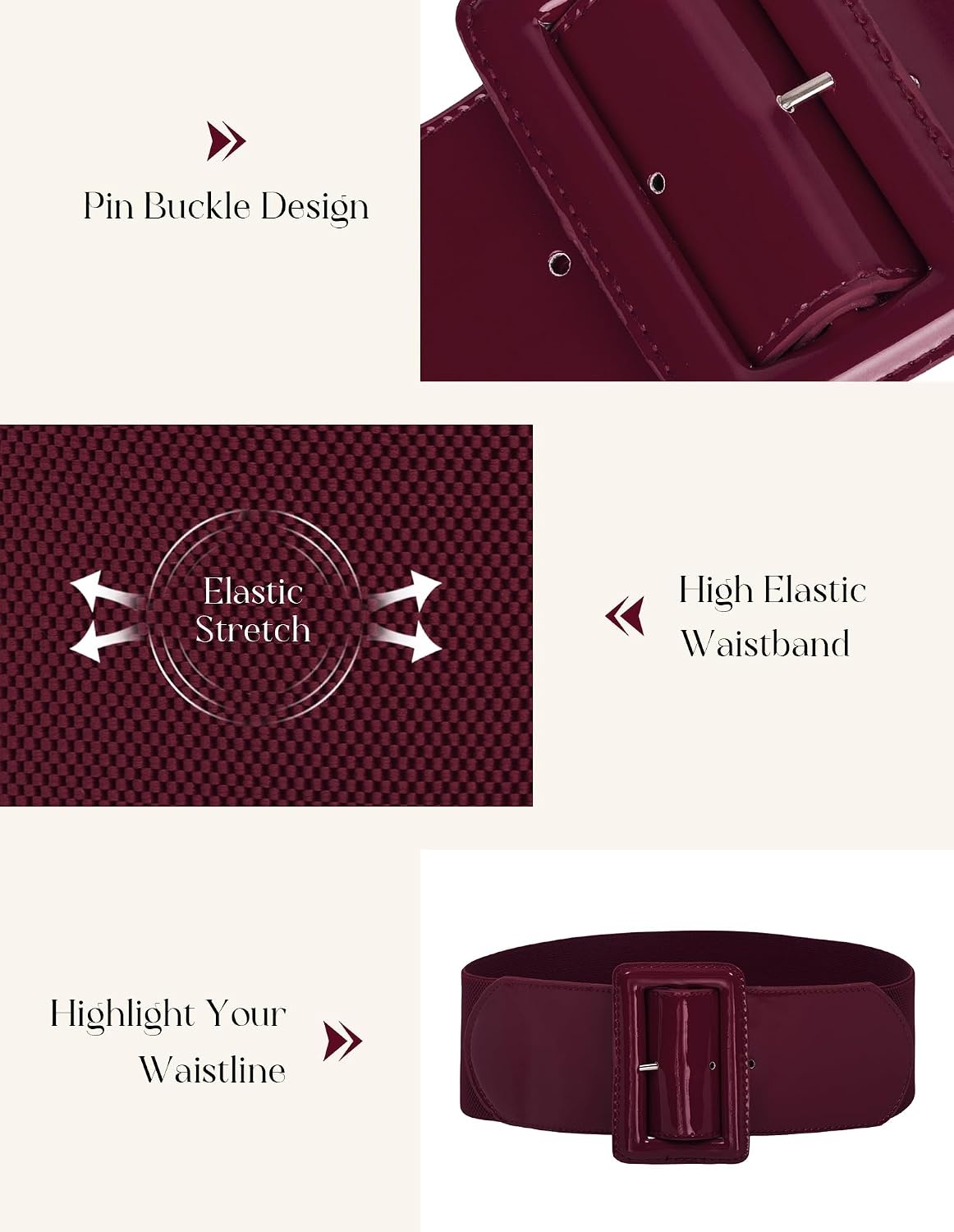 image:imageGRACE KARIN Womens Stretchy Belt 3 Inch Wide Elastic Belts Stretch Waist Belt for Dress Cute Belts for Women Dresses Wide Elastic Adjustable Vintage for Casual Party for CosplayWine Red