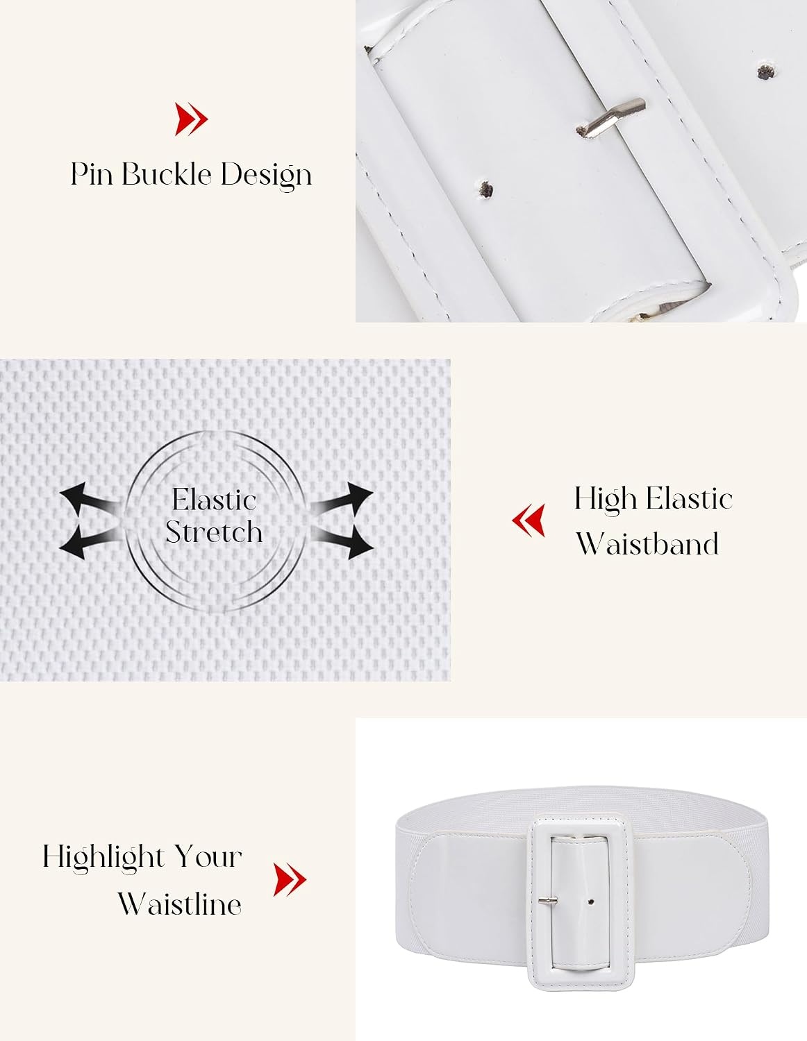 image:imageGRACE KARIN Womens Stretchy Belt 3 Inch Wide Elastic Belts Stretch Waist Belt for Dress Cute Belts for Women Dresses Wide Elastic Adjustable Vintage for Casual Party for CosplayWhite