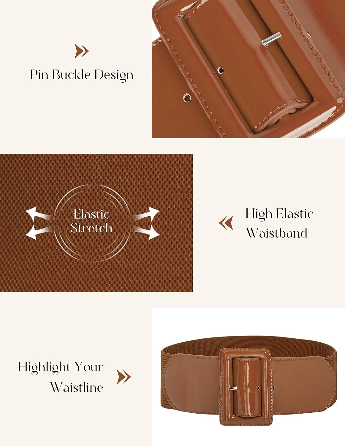 image:imageGRACE KARIN Womens Stretchy Belt 3 Inch Wide Elastic Belts Stretch Waist Belt for Dress Cute Belts for Women Dresses Wide Elastic Adjustable Vintage for Casual Party for CosplayBrown