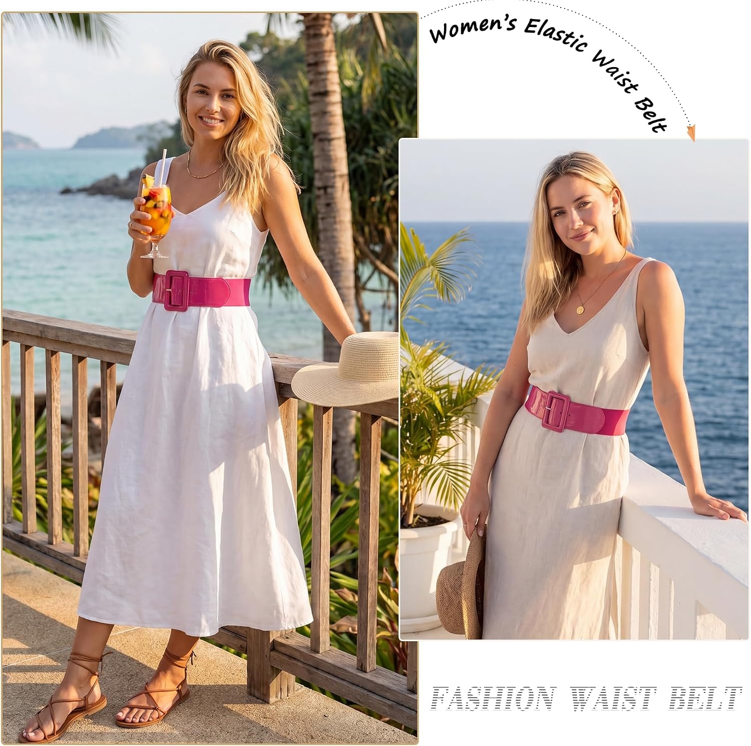 image:imageGRACE KARIN Womens Stretchy Belt 3 Inch Wide Elastic Belts Stretch Waist Belt for Dress Cute Belts for Women Dresses Wide Elastic Adjustable Vintage for Casual Party for CosplayRose