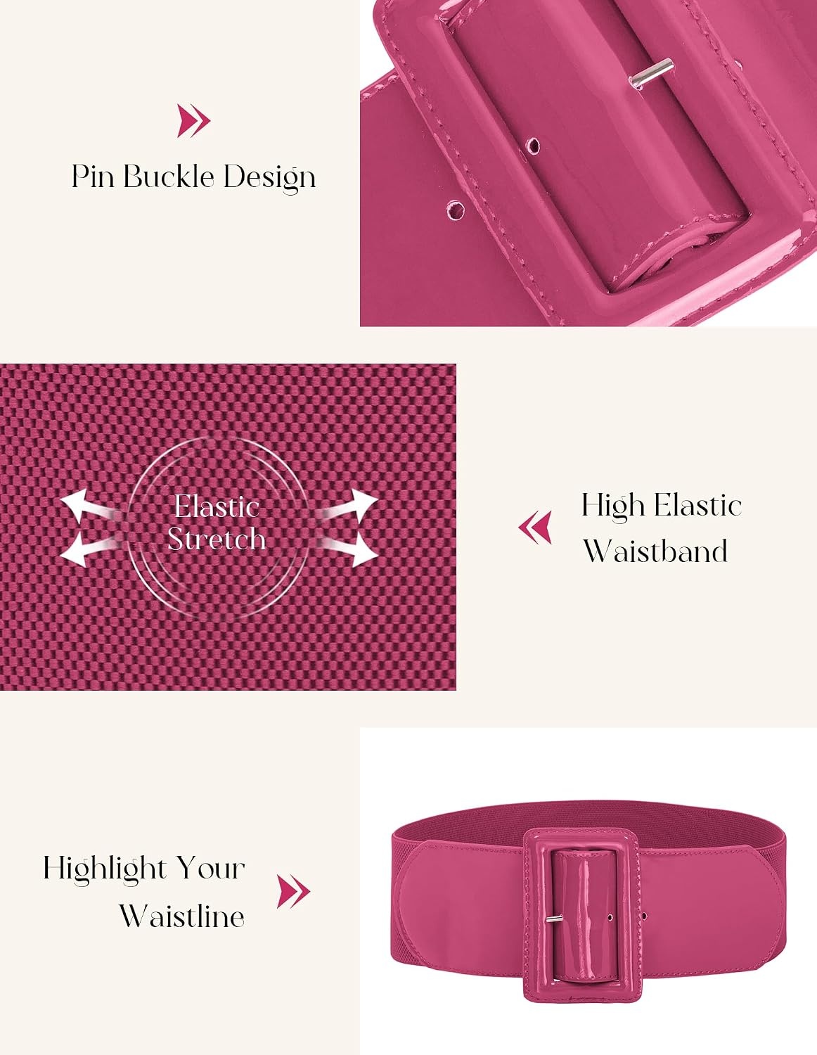 image:imageGRACE KARIN Womens Stretchy Belt 3 Inch Wide Elastic Belts Stretch Waist Belt for Dress Cute Belts for Women Dresses Wide Elastic Adjustable Vintage for Casual Party for CosplayRose