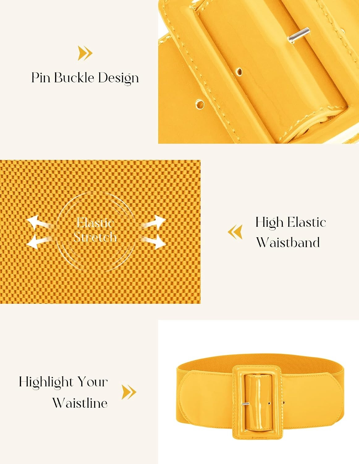 image:imageGRACE KARIN Womens Stretchy Belt 3 Inch Wide Elastic Belts Stretch Waist Belt for Dress Cute Belts for Women Dresses Wide Elastic Adjustable Vintage for Casual Party for CosplayYellow