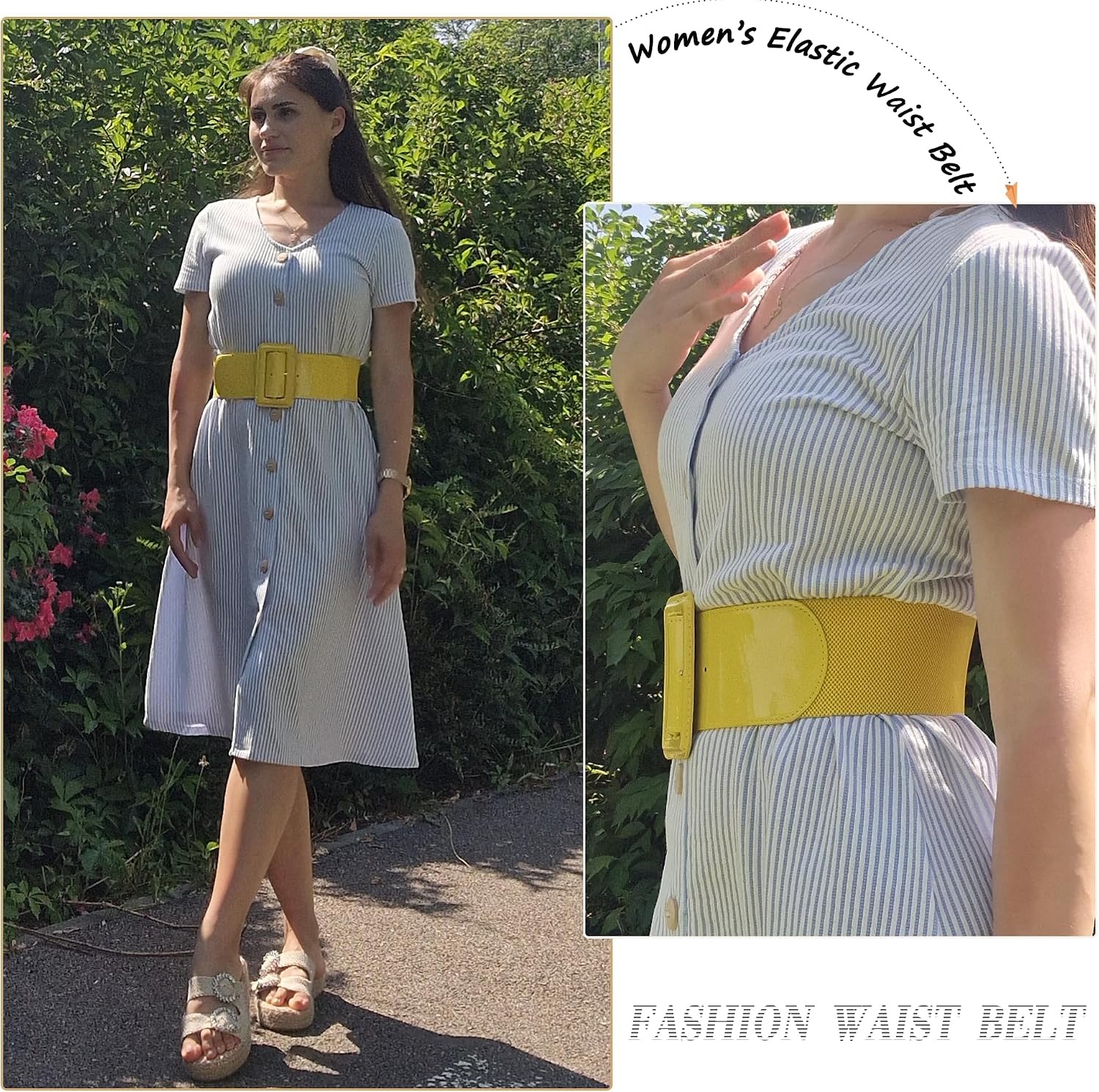 image:imageGRACE KARIN Womens Stretchy Belt 3 Inch Wide Elastic Belts Stretch Waist Belt for Dress Cute Belts for Women Dresses Wide Elastic Adjustable Vintage for Casual Party for CosplayYellow