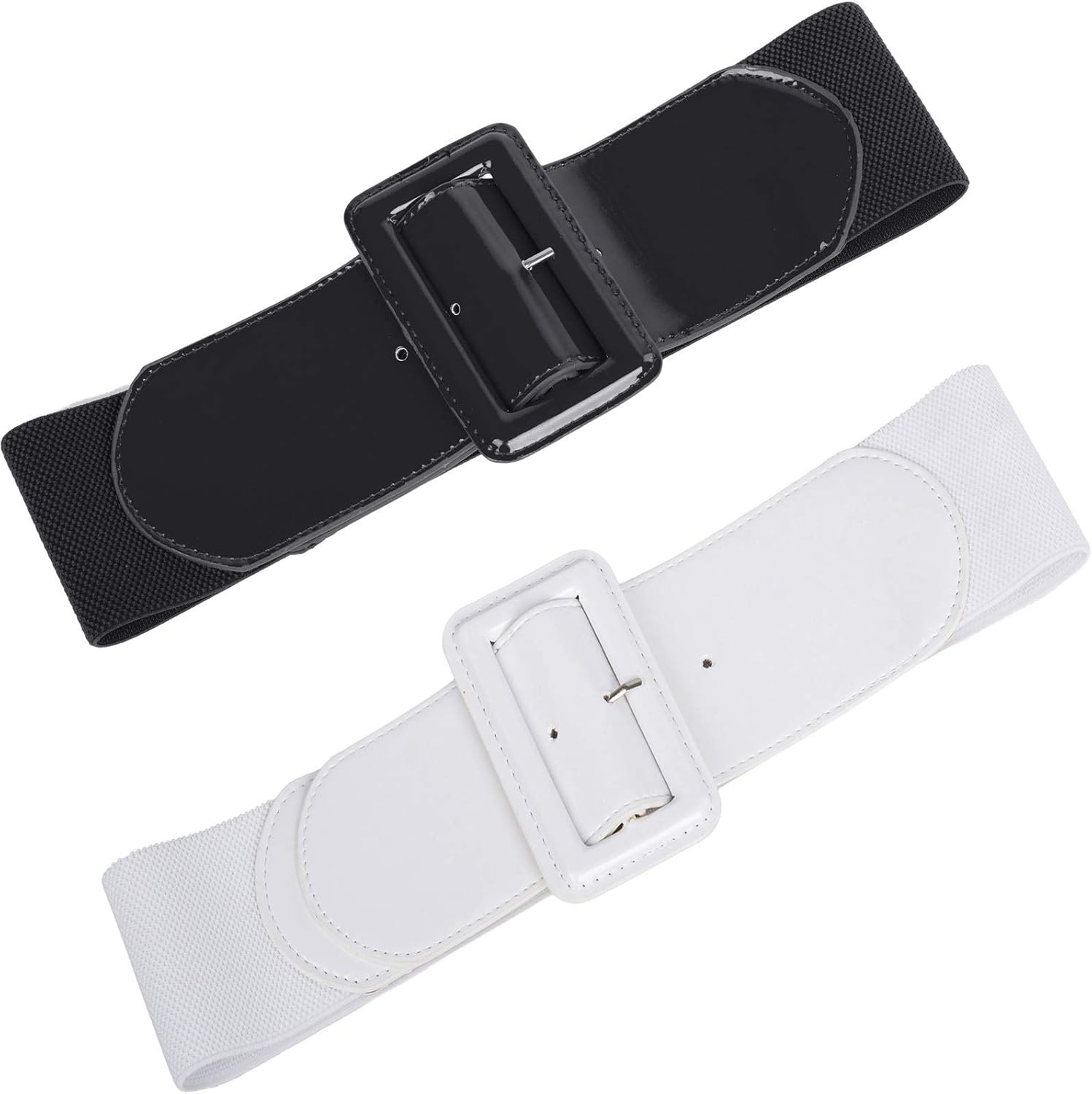 image:imageGRACE KARIN Womens Stretchy Belt 3 Inch Wide Elastic Belts Stretch Waist Belt for Dress Cute Belts for Women Dresses Wide Elastic Adjustable Vintage for Casual Party for CosplayBlackwhite