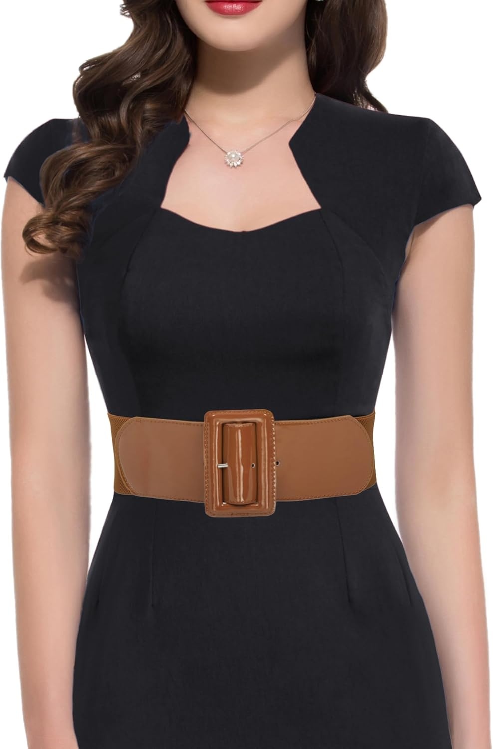 image:imageGRACE KARIN Womens Stretchy Belt 3 Inch Wide Elastic Belts Stretch Waist Belt for Dress Cute Belts for Women Dresses Wide Elastic Adjustable Vintage for Casual Party for CosplayBrown