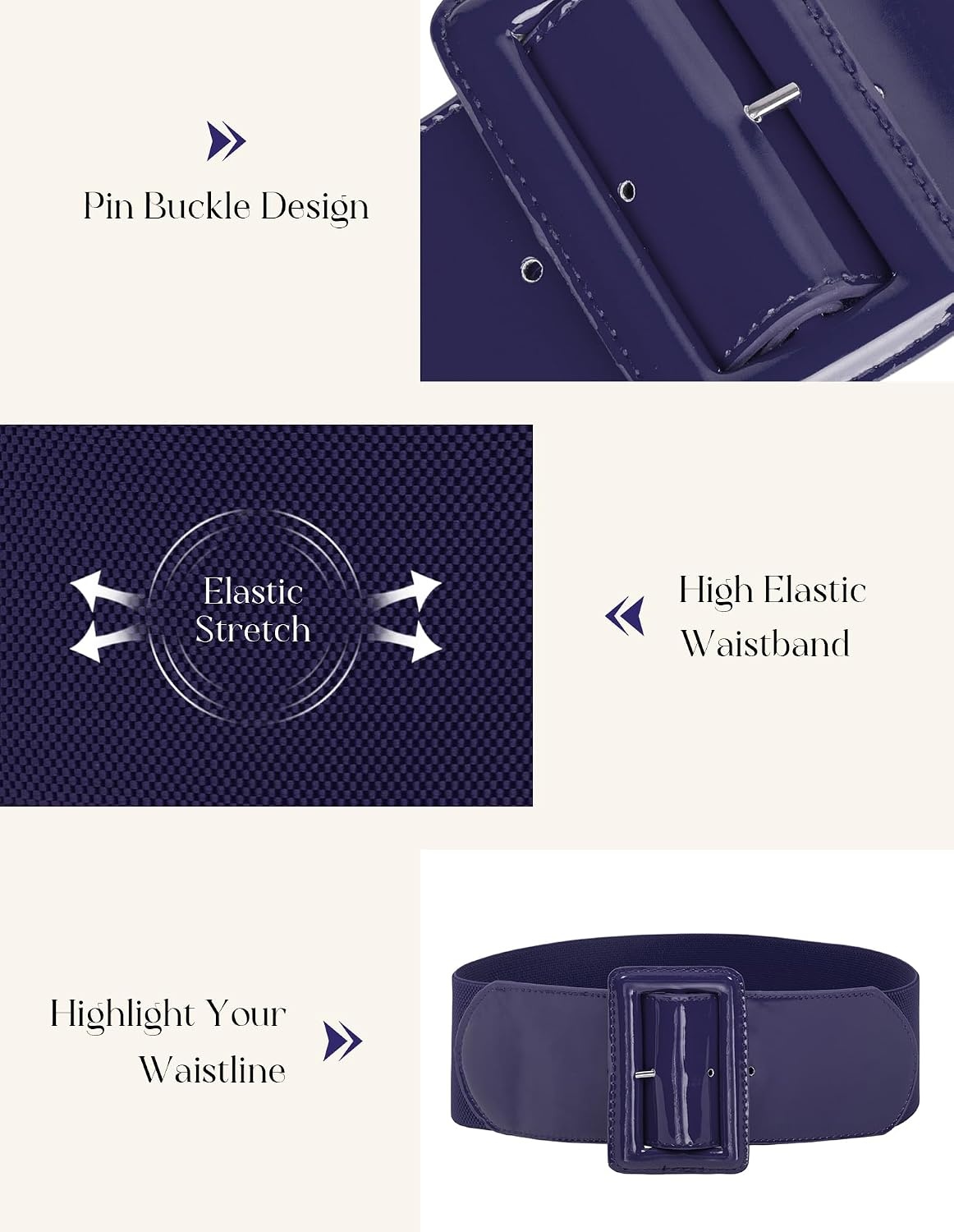 image:imageGRACE KARIN Womens Stretchy Belt 3 Inch Wide Elastic Belts Stretch Waist Belt for Dress Cute Belts for Women Dresses Wide Elastic Adjustable Vintage for Casual Party for CosplayNavy Blue