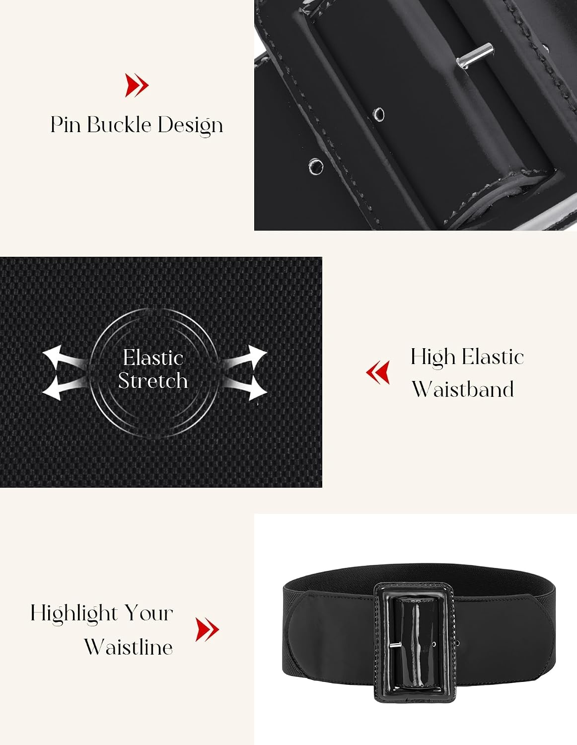 image:imageGRACE KARIN Womens Stretchy Belt 3 Inch Wide Elastic Belts Stretch Waist Belt for Dress Cute Belts for Women Dresses Wide Elastic Adjustable Vintage for Casual Party for CosplayBlack