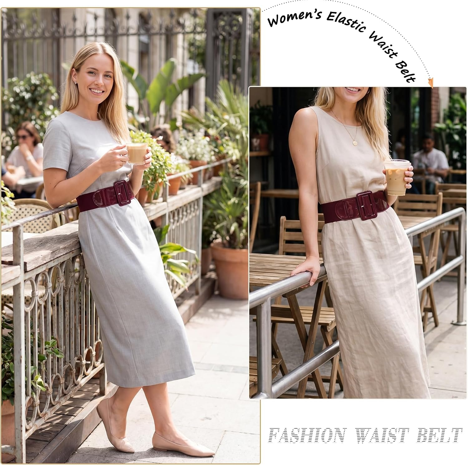 image:imageGRACE KARIN Womens Stretchy Belt 3 Inch Wide Elastic Belts Stretch Waist Belt for Dress Cute Belts for Women Dresses Wide Elastic Adjustable Vintage for Casual Party for CosplayWine Red