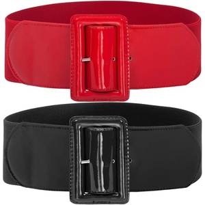 GRACE KARIN Women’s Stretchy Belt 3 Inch Wide Elastic Belts | Stretch Waist Belt for Dress, Cute Belts for Women Dresses, Wide Elastic, Adjustable, Vintage, for Casual, Party, for Cosplay(Black+red)