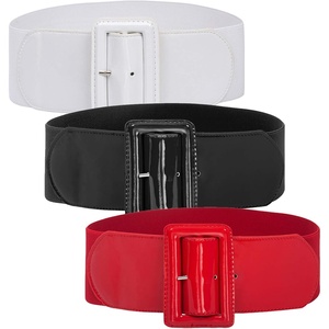 GRACE KARIN Women’s Stretchy Belt 3 Inch Wide Elastic Belts | Stretch Waist Belt for Dress, Cute Belts for Women Dresses, Wide Elastic, Adjustable, Vintage, for Casual, Party, for Cosplay(Black+white+red)