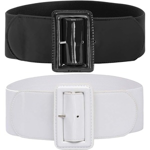 GRACE KARIN Women’s Stretchy Belt 3 Inch Wide Elastic Belts | Stretch Waist Belt for Dress, Cute Belts for Women Dresses, Wide Elastic, Adjustable, Vintage, for Casual, Party, for Cosplay(Black+white)
